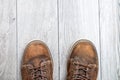 Old men\'s brown shoes. View from above. space for text