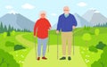 Old men and women hiking walking cartoon vector