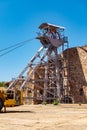 Old mercury extraction tower in the closed mines of Almaden, Ciudad Real.