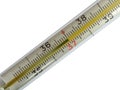 Old Mercury glass thermometer, high temperature, isolated