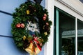 Old Merry Christmas sign on blue wood wall background Royalty Free Stock Photo