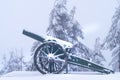 Old metal cannons covered with snow