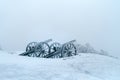 Old metal cannons covered with snow Royalty Free Stock Photo