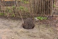 Old metal cast iron canal hatch. Dangerous open unsecured hatch on the road. A broken iron manhole cover opened dangerously in Royalty Free Stock Photo