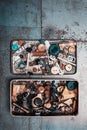 old metal container full of buttons Royalty Free Stock Photo