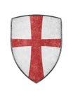 Old metal crusaders shield with red cross isolated on white Royalty Free Stock Photo