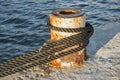 Dock mooring pole with rope