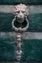 Old metal door handle in the form of a lion head. Venice, Italy Royalty Free Stock Photo