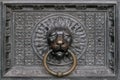 Old metal door knocker doorbell lion. in lion shape Royalty Free Stock Photo