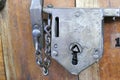 Old metal door padlock with iron forged Royalty Free Stock Photo
