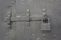 Old metal door padlock with iron forged Royalty Free Stock Photo