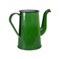 Old metal enameled tea coffee pot of green color isolate on a white background Royalty Free Stock Photo
