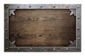 Old metal frame over wooden background Royalty Free Stock Photo