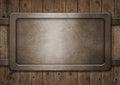 Old metal frame with rivets over wood background. Empty template for design.3d illustration Royalty Free Stock Photo