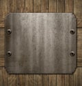 Old metal frame with rivets over wood background. Empty template for design.3d illustration Royalty Free Stock Photo