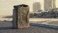 Old metal fuel canister on beach parking