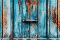 Old metal garage door handle, worn metallic surface as grunge texture and background with rust-eaten parts