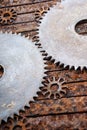 Old metal iron rust table and circular saws Royalty Free Stock Photo