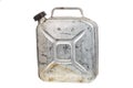 Old metal jerrycan or gasoline canister fuel can isolated on white background Royalty Free Stock Photo