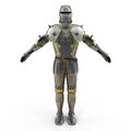 Old metal knight armour isolated on white. Front view. 3D illustration