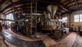 Old metal machinery inside abandoned industrial refinery generated by AI