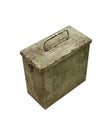 Old metal military box isolate on a white background. Green rusty drawer with handle and lock Royalty Free Stock Photo