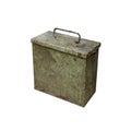 Old metal military box isolate on a white background. Green rusty drawer with handle and lock Royalty Free Stock Photo