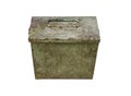 Old metal military box isolate on a white background. Green rusty drawer with handle and lock Royalty Free Stock Photo