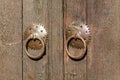 Old metal padlock on a wooden door. Historical village Bojenci, Gabrovo, Bulgaria Royalty Free Stock Photo