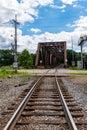 An old metal railroad bridge belonging to the Allegheny Railroad crossing the Allegheny River in Warren, Pennsylvania, USA Royalty Free Stock Photo