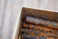 Old metal studs covered in rust, close-up, selective focus Royalty Free Stock Photo
