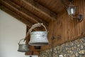 Old metal water buckets - traditional Bulgarian copper water container.