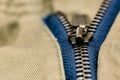 Old metal zipper openning on pants. Selected focus Royalty Free Stock Photo