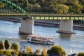 Old metallic green bridge over River Sava, made in 1884, destroyed during 1st world war, renovated in 1921 year, in Belgrade, capi