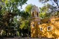 Old Mexican Church surrounded by trees in Coyoacan