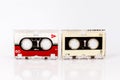 Old micro audio tapes isolated on white background