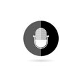 Old microphone circle icon. Black, round, minimalist icon isolated on white background Royalty Free Stock Photo
