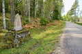 Old mile stone from 1781 near road in Sweden