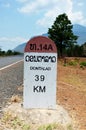 Old Milestone on the road information distance Dontalad with Pakse