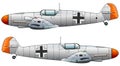 Old military aircraft fighter on white background, vector illustration