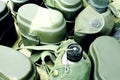 Old military canteens , mess-tins and water bottles Royalty Free Stock Photo