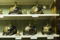 Old military German helmets in museum in Belfort France