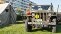 Old military jeep with his equipment exhibition Royalty Free Stock Photo