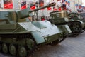 Old military machines shown in Moscow city center