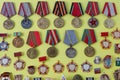 Military medals. Collection set of different soviet medal for participation in the Second World War Royalty Free Stock Photo