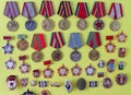 Military medals. Collection set of different soviet medal for participation in the Second World War Royalty Free Stock Photo