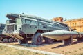 Old military mobile rocket launcher. Era of Cold World War