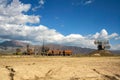 Old military radar station in the mountains against a blue sky Royalty Free Stock Photo