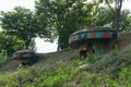 Old military shelters in Korean War along the hill nearby Han river in Seoul, South Korea