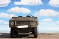 Old Military Truck Jeep Stand in Front of Blue Sky Demo Wall Royalty Free Stock Photo